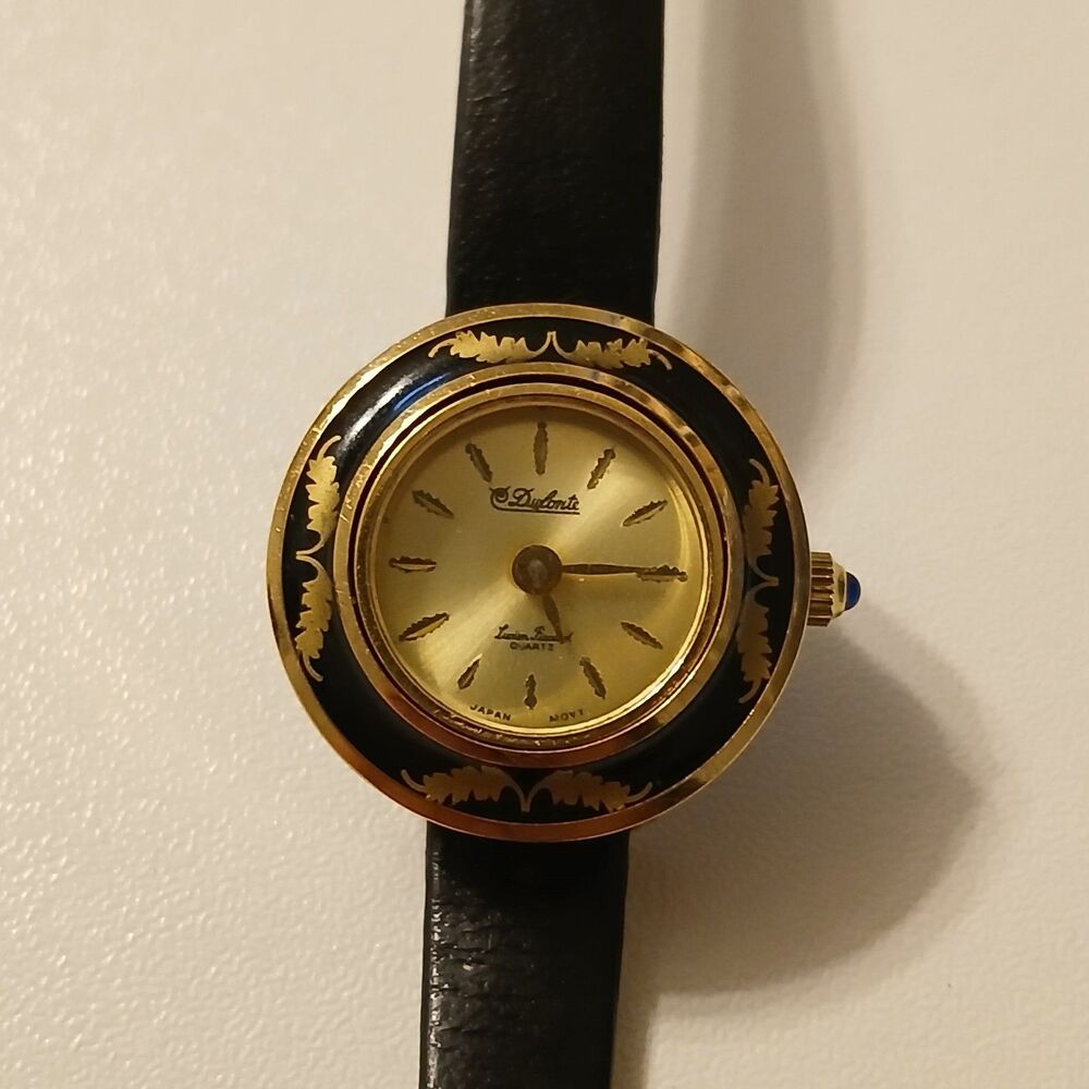 Parts/Repair Vintage Lucien Piccard Dufonte Women's Watch Gold Black Enamel 20mm